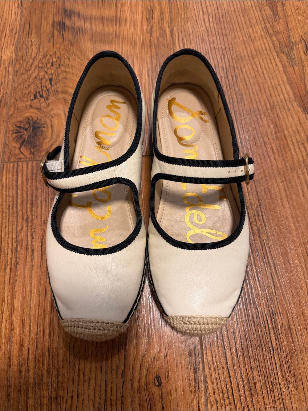 Sam Edelman Cream Espadrille Flats with Black Trim